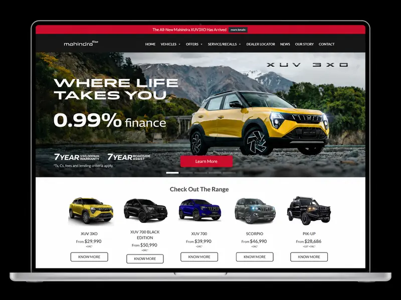 Mahindra New Zealand website built by The Tech Tales